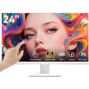 24 Inch Touch Screen Monitor 2K(2560x1440P) IPS Computer Display, 144Hz Gaming Monitor, HDMI USBC DP Ports, Frameless, VESA, White