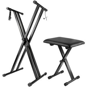 Keyboard Stand Piano Bench Set, 2026 Upgrade Heavy Duty Double X Keyboard Stand Piano Stand, Adjustable&Portable Digital Piano Stand with Locking Straps (Piano Keyboard Stand x 1, Piano Bench x 1), for 54-88 key Electric Pianos