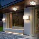 Small Outdoor Flush Mount LED Ceiling Light Exterior Porch Light Ceiling Mounted for Patio Balcony Terrace, 3000K Warm, 125w Equivalent, White, 6.3x6.3x4.3