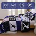 Meeting Story 3Pcs Full Size Quilt Bedspread Kids Teens Sport Baseball Patchwork Blue White Boys Multicolor Bedding Set(Blue,Full)