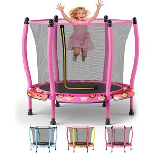 ZCMHAXJ 55" Trampoline for Kids with Curved Poles, 440lbs Capacity Indoor & Outdoor Toddler Trampoline, Gifts for Boys & Girls (Animal)