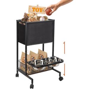 Dog Storage Organizer, Adjustable Heights Dog Toy Storage, Pet Storage Organizer with Wheel, Pet Feeding Station for Small, Medium, Large Dogs