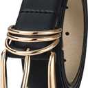 RISANTRY Women's Leather Belts with Gold Buckle Fashion Leather Waist Belt Elegant Ladies Belts for Jeans Gifts for Women (Black)