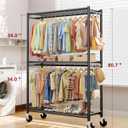 Sakugi Clothes Rack - Double Hanging Rod Clothing Rack with Wheels & Leveling Feet, Large Capacity Wardrobe Closet with Shelves for Bedroom, Laundry Room, Entryway, 45.2" x 12.6" x 80.7", Black