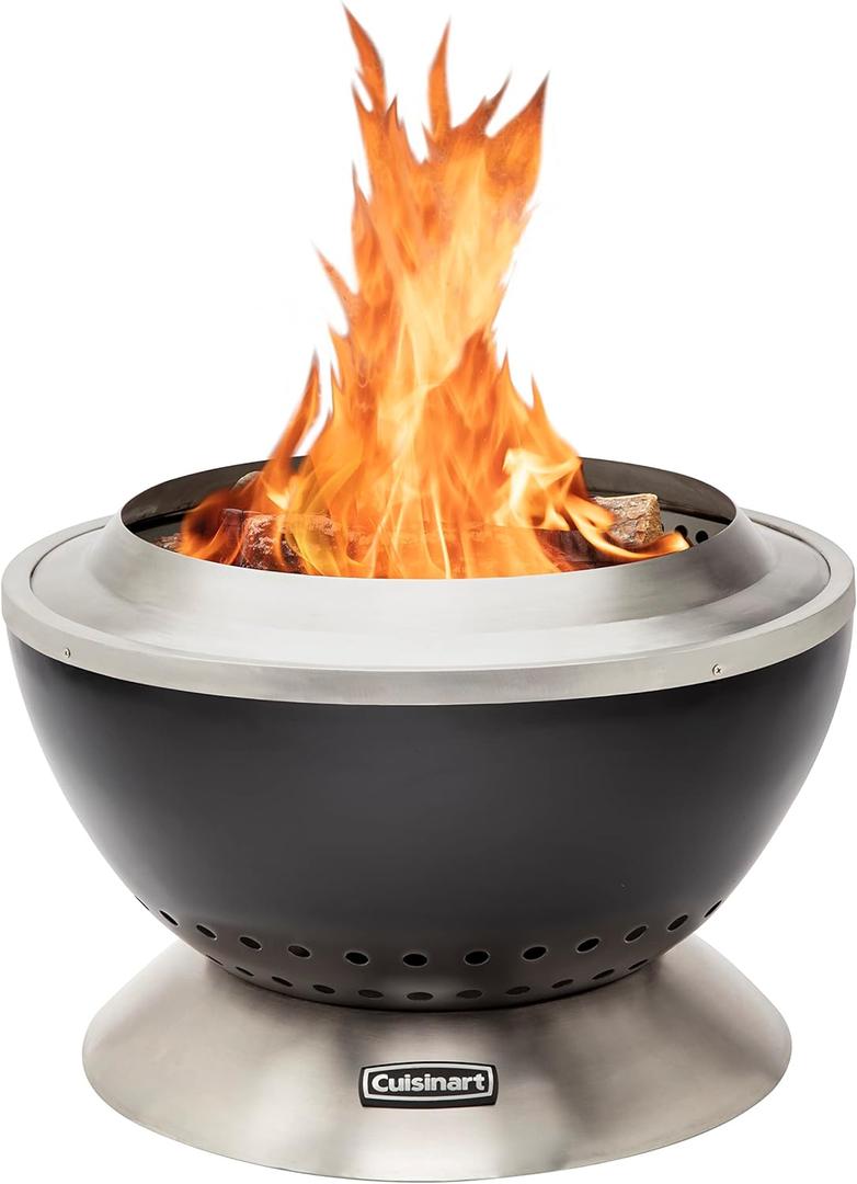 Cuisinart 24 Cleanburn Smokeless Fire Pit with Removable Base for Ash, Portable Wood Burning Outdoor Fireplace, Stainless Steel Smoke Free Outdoor Heater, Enhanced Airflow and Easy Cleanup