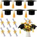 Breling 12 Pcs Black and Gold Graduation Centerpiece Sticks Felt Graduation Scroll Diploma and Grad Cap with Tassel Decor 2026 Table Toppers Centerpiece Party Supplies for Grad Party Decorations