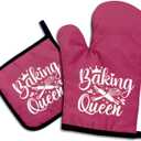 Baking Queen, Funny Oven Mitts and Pot Holders, Silicone Non-Slip Oven Mitts, Kitchen Gift for Women, Bake Lover Gift, Housewarming Gift Ideas