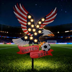 USA 4th of July Decor, Memorial Day Independence Day Watercolor Decor, Red White Blue Patriotic Yard Ornament, 1M Solar LED Metal Eagle Garden Stake, Outdoor 2026 World Cup Soccer Party Yard Decor