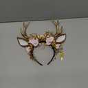 MOSTORY Handmade Gold Flower Antler Headband - Woodland Floral Reindeer Headpiece with Deer Ears Forest Fairy Hairband for Women Girls Renaissance Halloween Cosplay Party Prom Photo Props Pink Rose (Gold-pink)