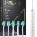 Sonic Electric Toothbrush for Adults - Deep Cleaning Teeth Whitening6 Replacement Brush Heads100-Day Battery5 Modes w/SensitiveIPX7 Waterproof (Color Options) (Black)