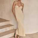 WFHFNJW Women Sexy Twist Knot Front Ribbed Knit Bodycon Bandeau Tube Dress Casual Solid Strapless Maxi Long Dress (M)