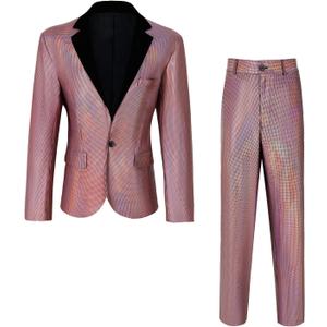 Men's 70s Disco Outfit Rainbow Suit Sequin Jacket and Pants Halloween Party Costume (Medium, Z2981pk)