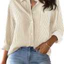 CUNLIN Khaki Shirt Women for Striped Blouse and White Oversized Button Down Shirts Womens Tops Dressy Casual Vertical Khaki Size S