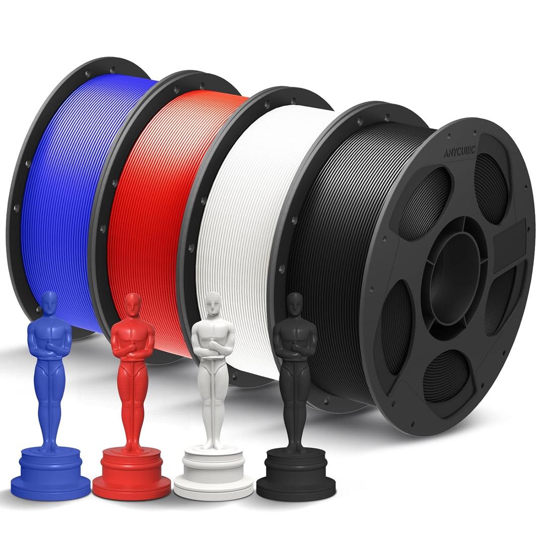 ANYCUBIC PLA+ 3D Printer Filament Bundle, PLA Plus 1.75mm Dimensional Accuracy +/- 0.02mm, Fit Most FDM 3D Printers, 4 Pack 1KG Reusable Spool(2.2 lbs) Black, White, Blue, Red