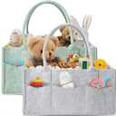 HIPHOP PANDA 2-Pack Diaper Caddy Organizer - Nursery Storage Bin & Car Organizer for Diapers, Wipes, and Baby Essentials - Dual-Color Solid Set (Grey/Green), Regular Size