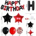Happy Birthday Balloon Banner Red and Black, 16 Inch Mylar Foil Letter Balloons, Reusable Birthday Decorations with Black Red Balloons, Inflatable Party Supplies for Men Women Boys Girls Decoration
