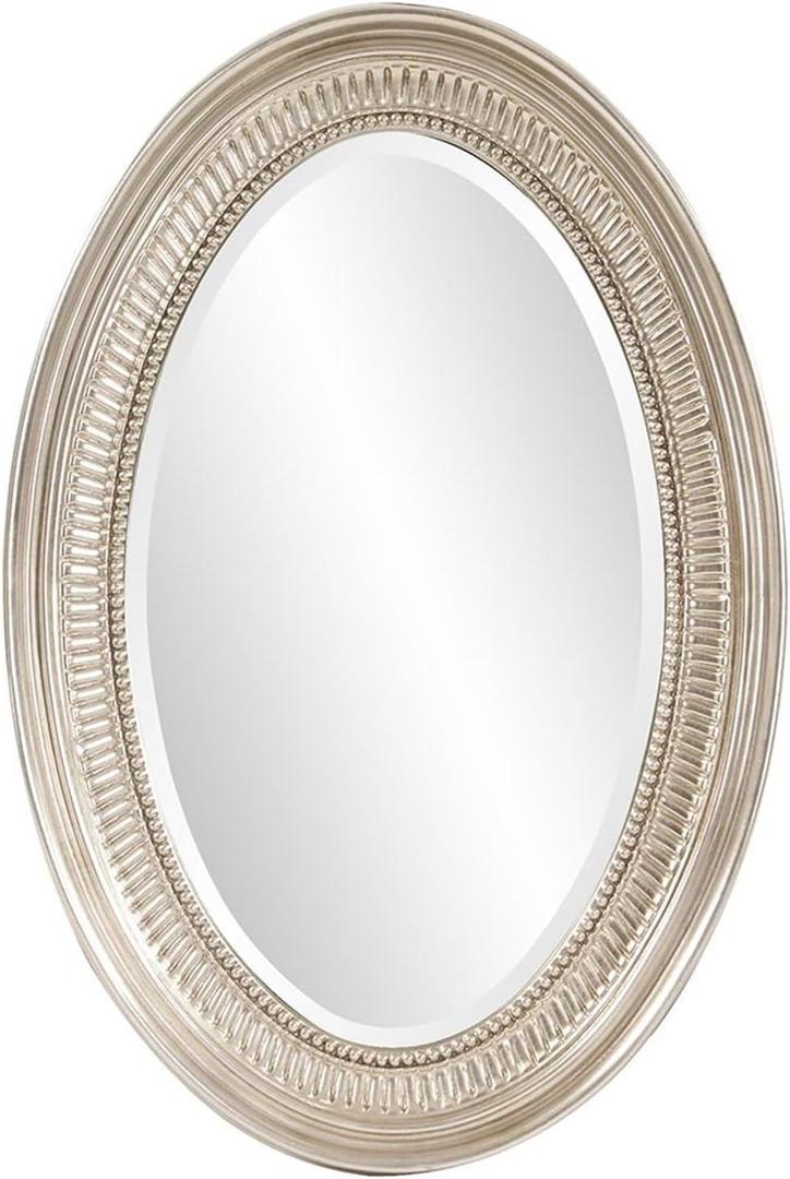 Howard Elliott Collection Ethan Oval Hanging Wall Or Vanity Mirror, Brushed Nickel, 21 x 31 Inch