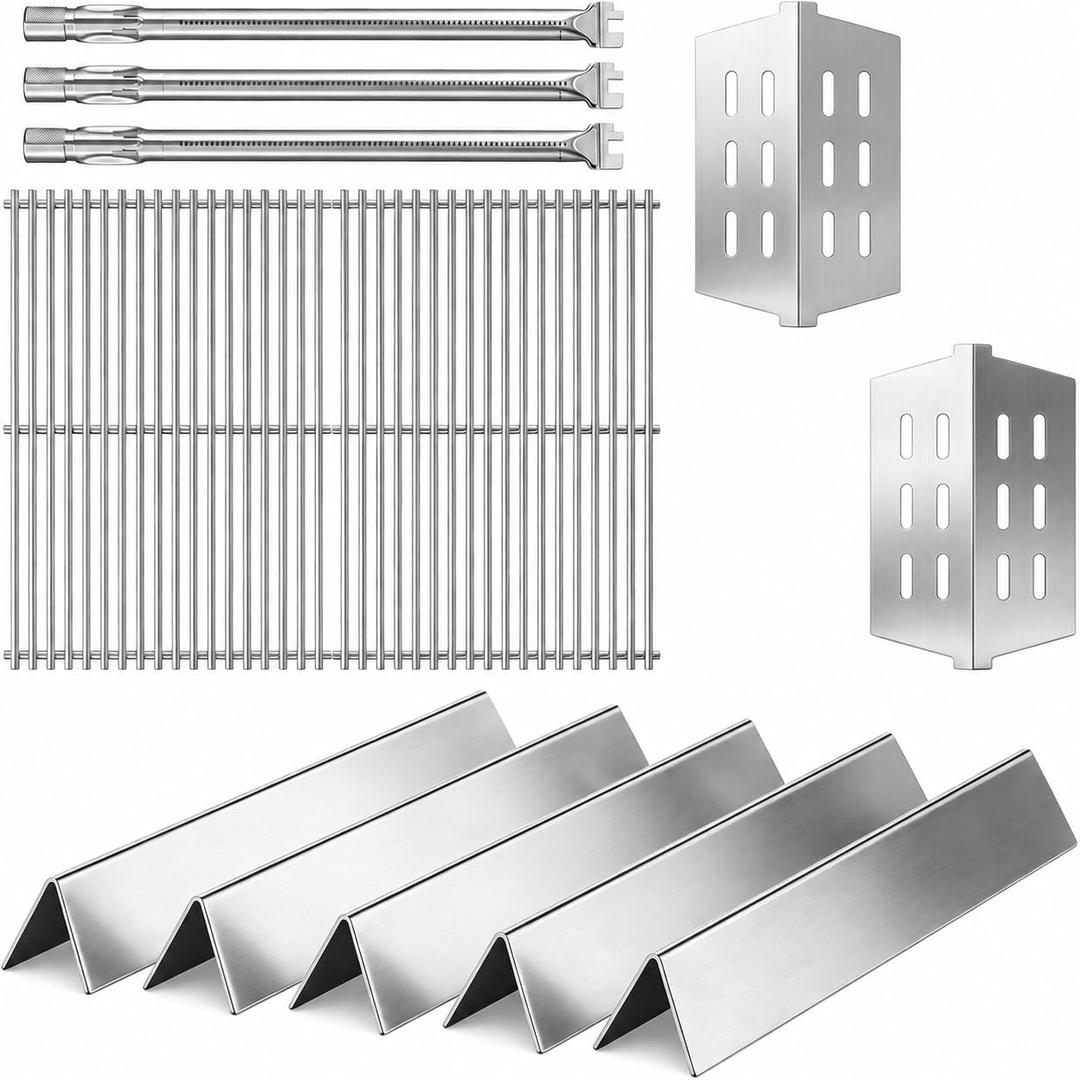 Grill Parts for Weber Genesis 300 Series with Front-Mounted Control, Fits Weber Genesis E310 E320 E330 Series Grill, Grill Grates + Flavorizer Bars+ Heat Deflector + Burner Tube7528+7620+7622+62752