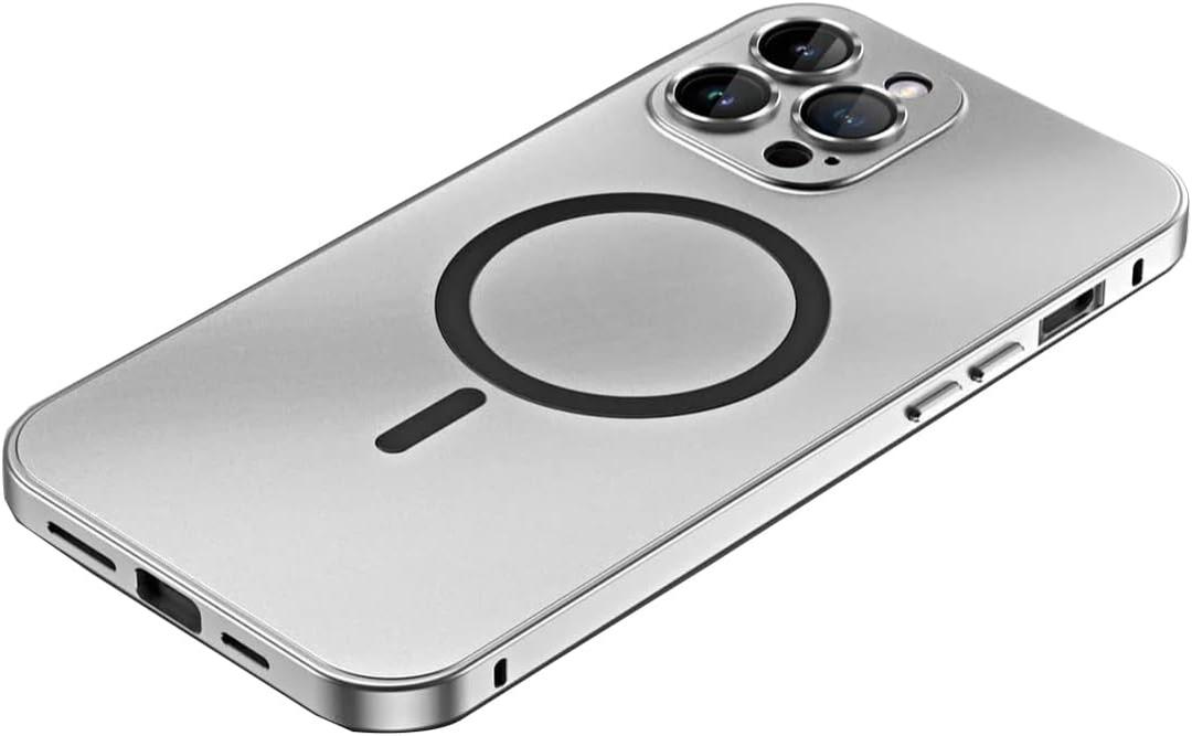 for iPhone Case,Compatible with MagSafe,Magnetic Luxury Aluminum Metal Frame,Military Grade Drop Protection Shockproof Phone Case (Silver,iPhone 14 Pro Max)