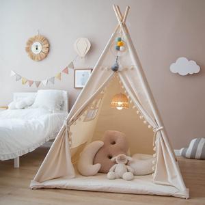 Triclicks Kids Teepee Play Tent Indian Children Wigwam Tipi Play House - 100% Cotton Canvas Portable Princess Girls Tent for Indoor and Outdoor