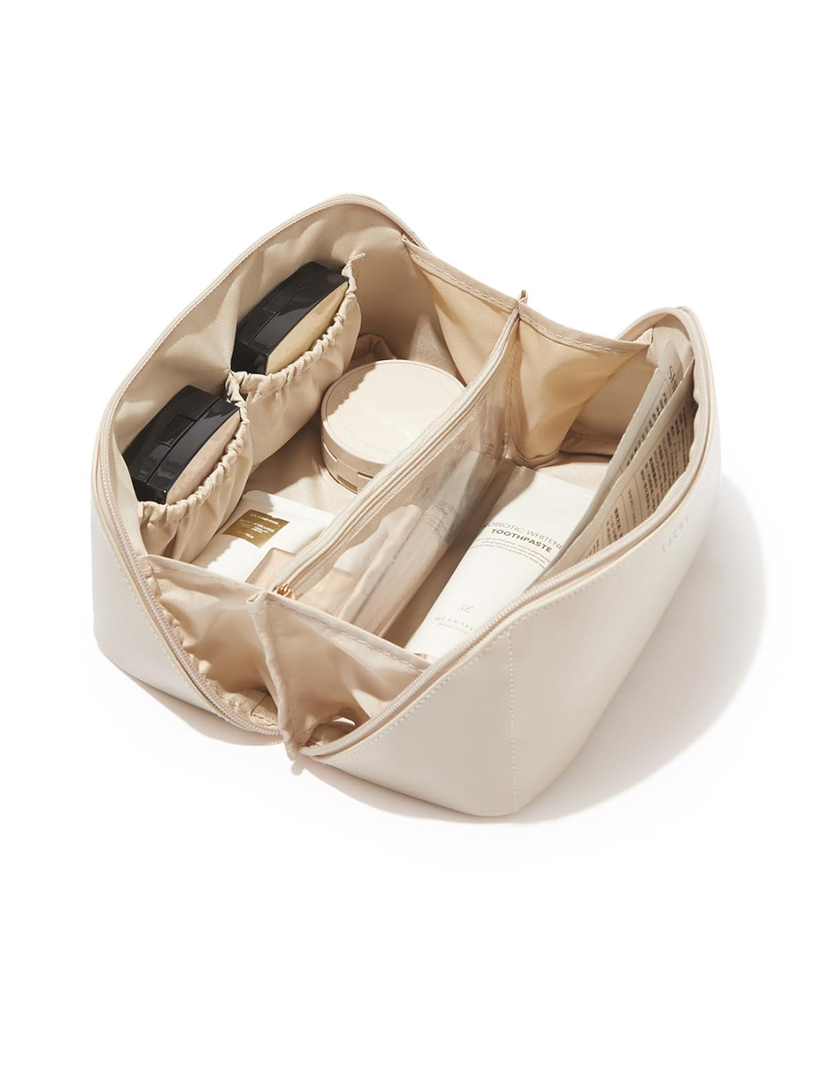 EACHY Travel Makeup Bag,Large Capacity Cosmetic Bags for Women,Waterproof Portable Pouch Open Flat Toiletry Bag Make up Organizer with Divider and Handle