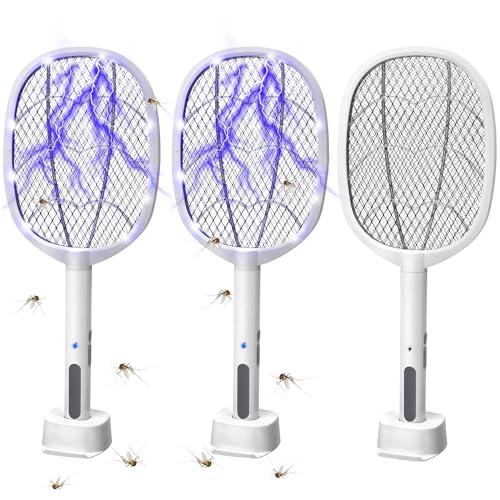 1 Pack Electric Fly Swatter Rackets, 2-in-1 Handhold Bug Zapper with 3000V High Voltage, Plug-in Mosquito Killer Insect Light Trap with 3 Layer Safety Mesh Portable for Indoor Outdoor Use