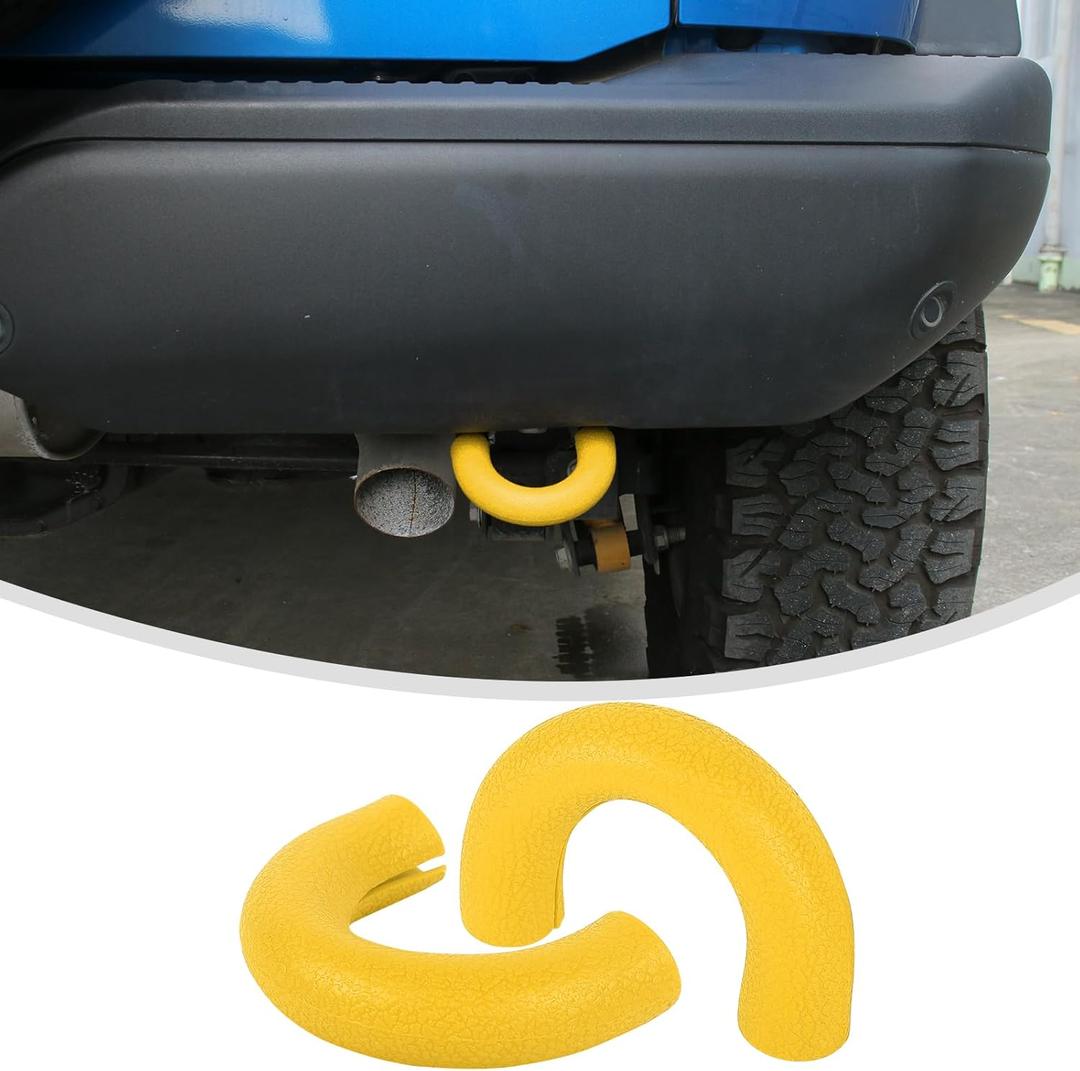 Linskip Tow Hook D Ring Covers Fit for 2021-2024 2025 Ford Bronco Accessories, Rear Bumper Tow Hook Rubber Sleeve Protectors for Bronco Raptor Accessories(Yellow)