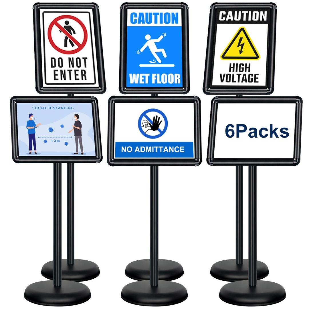 Mutualsign 6Packs Pedestal Sign Holder 11x17in Standing Signs Display Stand Adjustable Pedestal Floor Stand Sign Holder, Aluminum Poster Stand for Ads, Posters, Menu, Guide (Black)