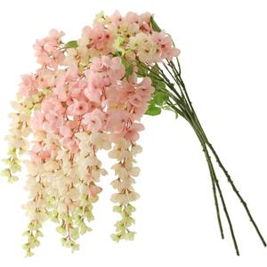Dailisen 3 Strands 40'' Silk Blush Wisteria Artificial Flowers, Fake Wisteria Floral Hanging Plant Garland, for Home Decor, Party, Floor Vase, Balcony, Wedding Arrangement Decoration (Blush)