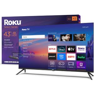 Roku Smart TV 2025  43-Inch Select Series, 4K HDR TV  RokuTV with Enhanced Voice Remote  Flat Screen LED Television with Wi-Fi for Streaming Live Local News, Sports, Family Entertainment