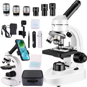 Microscopes for Adults WF10x and WF25x Eyepieces Compound Microscope with Microscope Slides (Microscope)