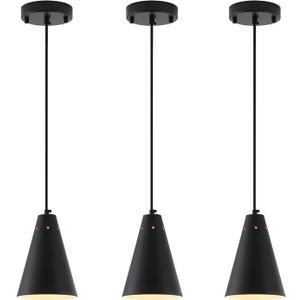 Dijiahua Black Pendant Lights 3 Pack for Kitchen Island,Small Modern Industrial Chandeliers with Cone Metal Shade,Mini Adjustable Cord Hanging Lighting Fixtures for Over Sink,Bar,Dining Room