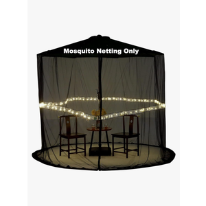 7.5-10FT Umbrella Netting for Outdoor Umbrellas, Patio Umbrella Mosquito Netting with Led Strip Lights, Adjustable Rope, Fits 9Ft Outdoor Table Umbrellas (Black)