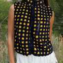 Gacaky Women's Fuzzy Sherpa Fleece Vest Checkered Polar Fleece Jacket Cozy Sleeveless Cardigan Zipper Outerwear Navy L (Blue, L)