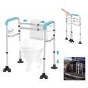 Upgraded Toilet Safety Rail, 380LB Stainless Steel Toilet Frame with Non-Slip Handles & Paper Holder, Adjustable Detachable Handicap Toilet Rails, Foldable Toilet Support Frame for Elderly