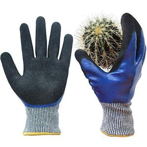 GLOSAV Durable Gardening Gloves for Men, Heavy Duty Nitrile Garden Gloves, Double Coated Work Gloves, Cut Resistant, Puncture Proof, Water Resistant, Touch Screen (Large)