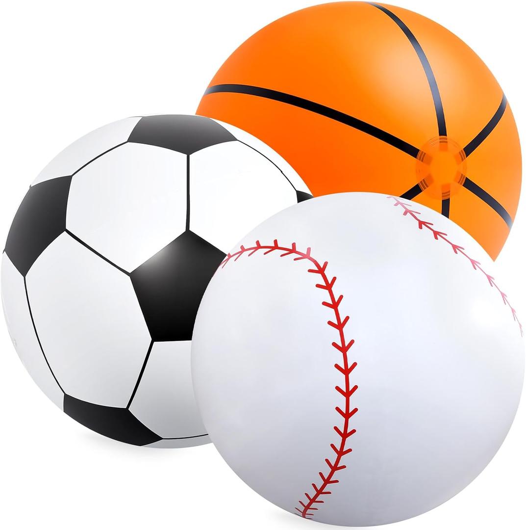 Lewtemi Giant Inflatable Sports Balls Large Inflatable Beach Ball Baseballs Soccer Rainbow Basketball Football for Sport Birthday Party Favor(3 Pcs,Soccer, Baseball, Basketball,40 Inch)