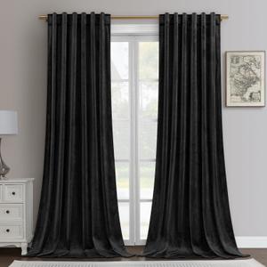 HOMEIDEAS Black Velvet Blackout Curtains, 52 X 108 Inches Soft and Thick Room Darkening Thermal Insulated Pocket Back Tab Window Drapes for Bedroom, Indoor, 2 Panels