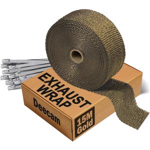 Deecam Exhaust Wrap, 2'' x 50 ft Motorcycle Header Heat Wrap, Titanium Exhaust Heat Shield Tape for Exhaust Pipe with 12 Stainless Locking Ties