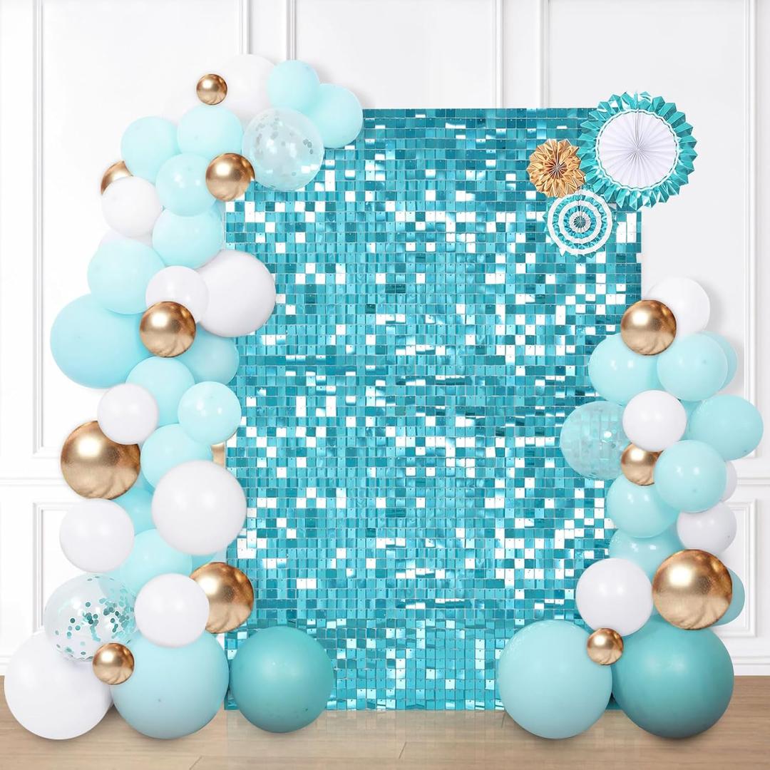 Shimmer Wall Decor Sequin Panels - Turquoise Backdrop Panels (Pack of 12) for Parties (3ftx4ft)