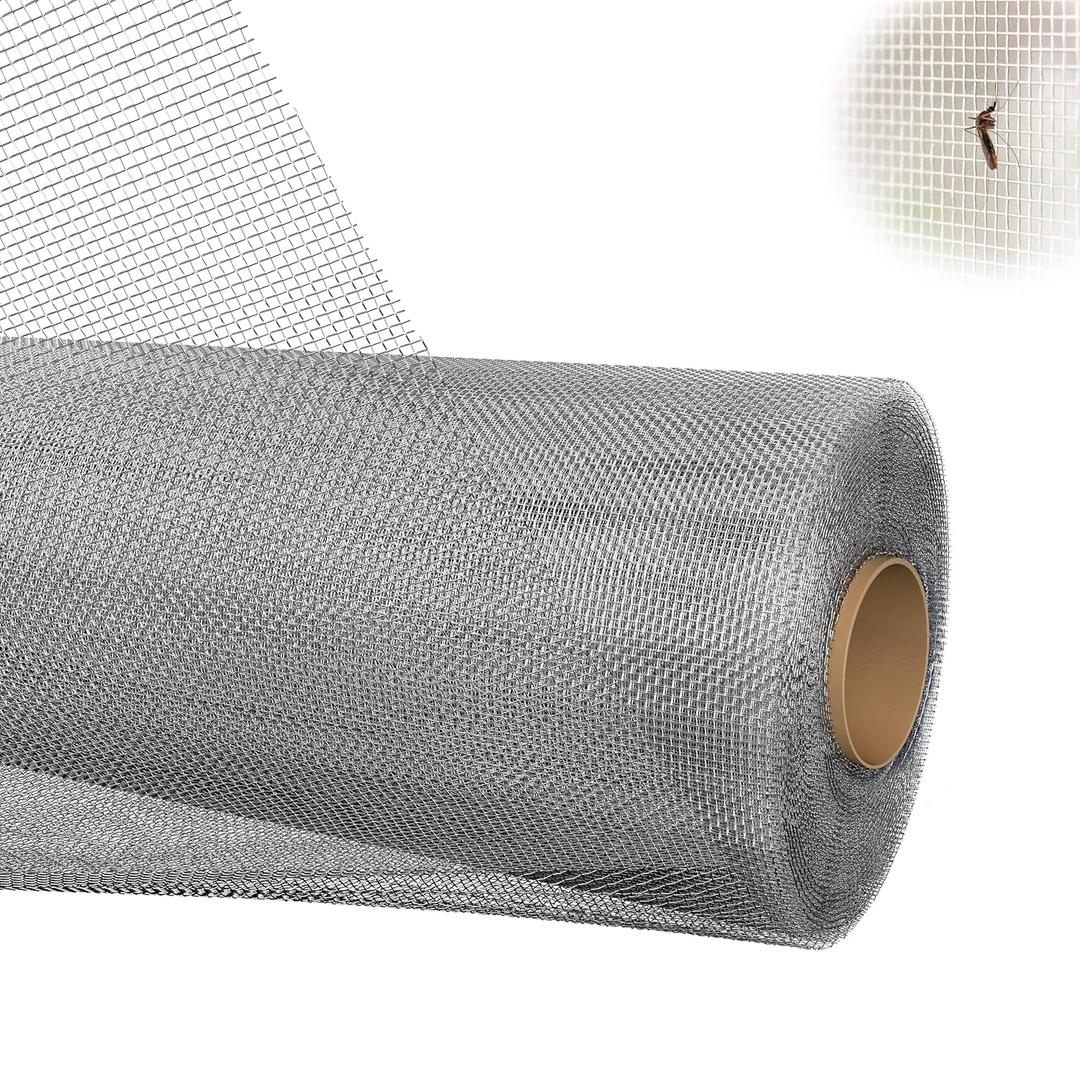 Wire Mesh Screen (50"x120")-Durable Stainless-Steel Mesh Screen -Easy to Cut & Install -Ideal for Windows, Effective Barrier Against Bugs,Mice & Birds (1, 50x120 Inches (Plain Weave, 30 Mesh))