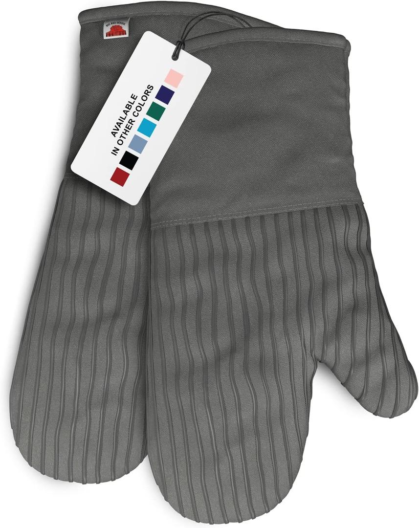Silicone Oven Mitts - Gray Set of 2-12.5" - Heat Resistant to 536 F / 280 C Kitchen Gloves - Professional Grade Protection Hot Cooking Baking (Ashy)