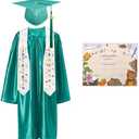 GraduatePro Kindergarten Graduation Cap and Gown Package Class of 2025 for Kids with Stole Certificate M, Emerald