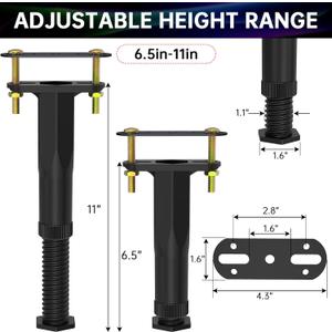 2 PCS Adjustable Height Center Support Leg for Bed Frame (6.5"-11"), Upgrade Under Bed Support Leg with Wider Base, Bed Center Slat/Furniture, Heavy Duty Bed Replacement Legs Bed Slats Support Legs