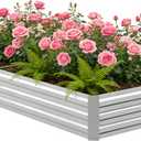 8x4x1FT Galvanized Raised Garden Bed, Metal Planter, Silver,1 Pack