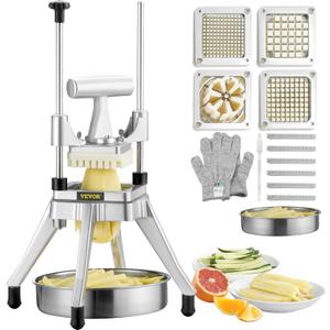 VEVOR Commercial Vegetable Fruit Chopper, Stainless Steel French Fry Cutter w/ 4 Blades 1/4" 3/8" 1/2", Vegetable Chopper Dicer w/Stainless Bowl, Heavy Duty Cutter for Potato Tomato Onion Mushroom VEVOR Commercial Vegetable Fruit Chopper, Stainless Steel French Fry Cutter w/ 4 Blades 1/4" 3/8" 1/2", Vegetable Chopper Dicer w/Stainless Bowl, Heavy Duty Cutter for Potato Tomato Onion Mushroom