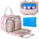 Fasrom Wearable Breast Pump Bag with Cooler and Ice Pack Compatible with Momcozy, Medela and Elvie Pumps, Insulated Pump Carrying Case to Hold Extra Pump Parts, Pink (Patent Design)