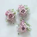 MAFELOE 2 Pieces Boutonniere Corsage Set, Artificial Flowers for Groom Groomsmen Bride Bridesmaids Wedding Prom Party Suit Decor-Pale Pink Purple (M4-Y1-JM)