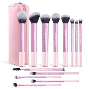 MAANGE 13 PCS Makeup Brushes Professional Make Up Brushes Premium Synthetic Powder Concealers Brushes Travel Makeup Brush Set with Case (Pink)