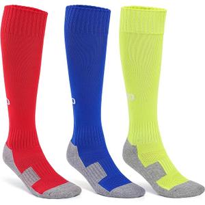 likloks Light Compression Socks (815 mmHg)  Cushioned, Arch Support, Breathable  Sports Knee High Socks Red/Yellow/Blue  3 Pairs, S/M